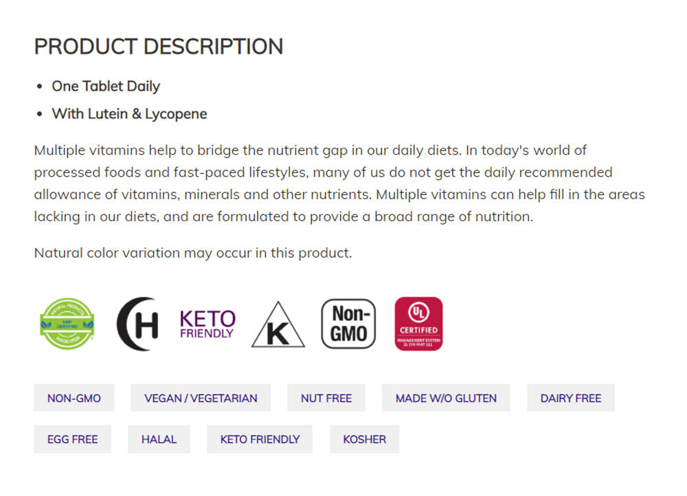 NOW Supplements, Daily Vits™, One Tablet Daily with Lutein & Lycopene, 100 Tablets Vitamins & Supplements NOW Foods USA