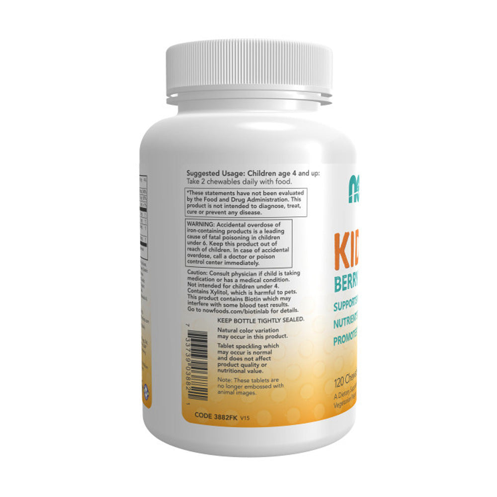 NOW Supplements, Kid Vits Berry Blast, Sweetened with Xylitol, 120 Round Shaped Chewables, (packaging may vary) - Bloom Concept