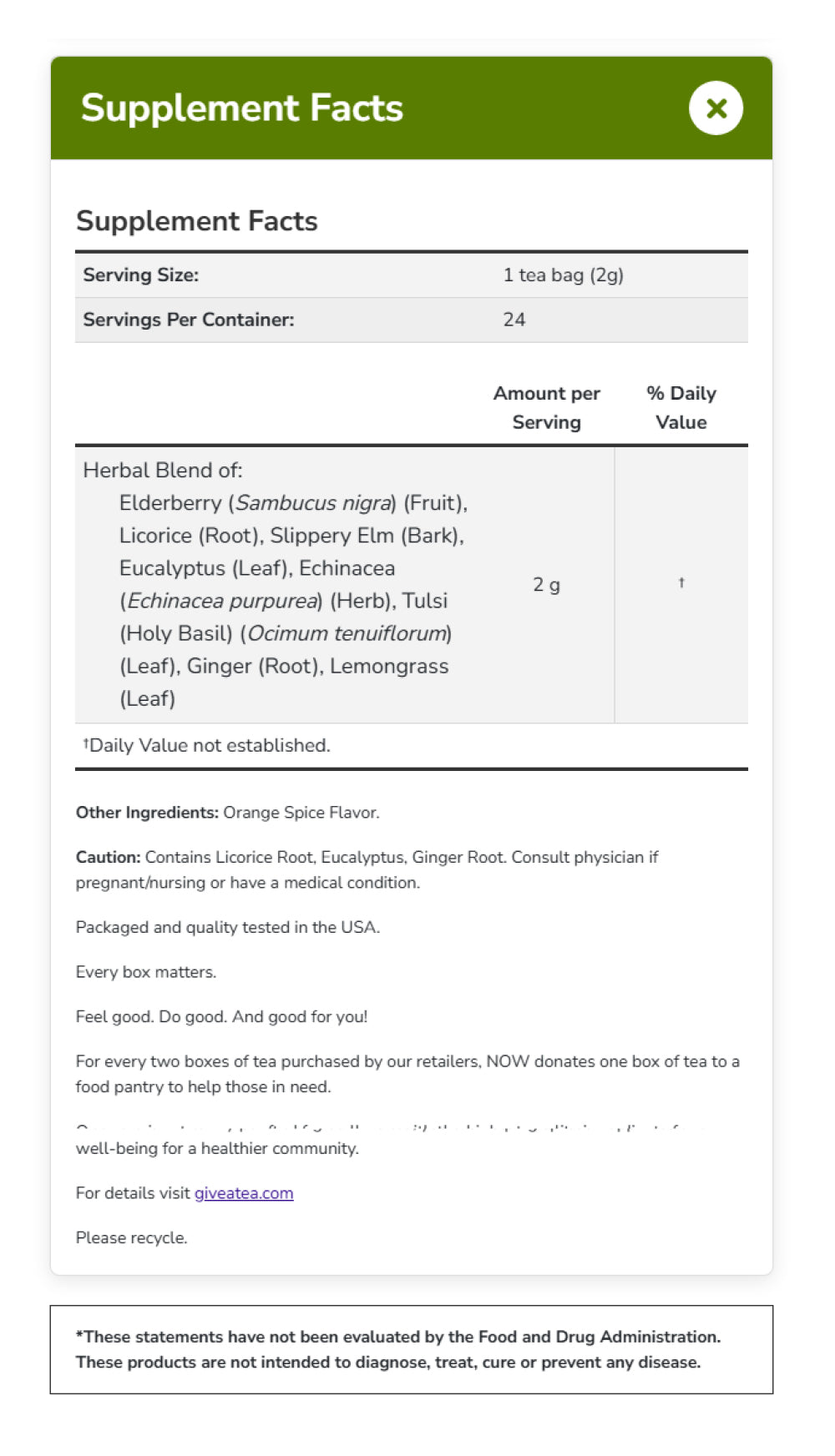 NOW Foods, TLC™ Tea, Seasonal Well-Being, Soothing Bouquet of Herbal Essences, Caffeine-Free, Premium Unbleached Tea Bags with our no-staples design, 24-Count Natural Foods NOW Foods USA