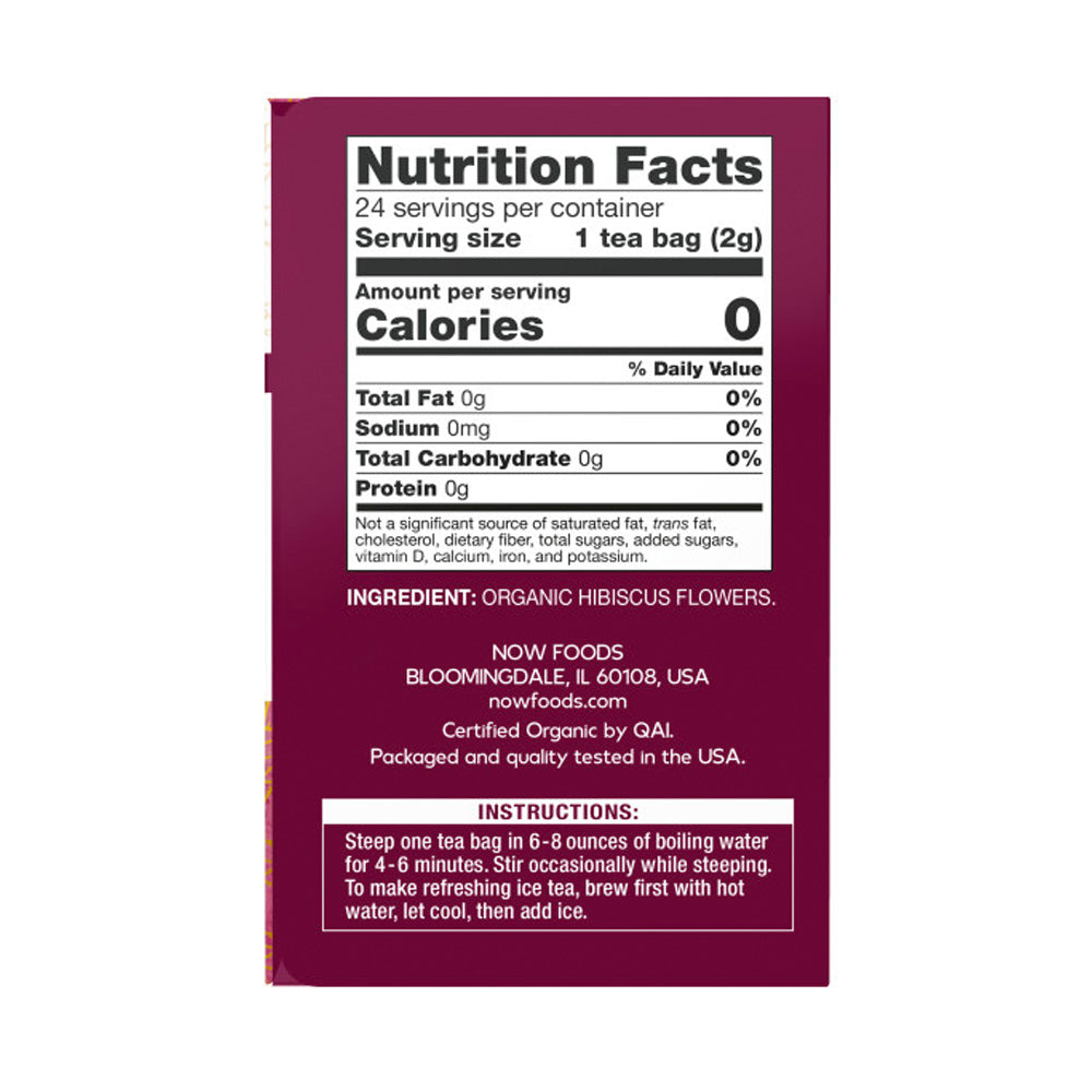 Now Foods, Organic Real Tea, Organically Hip Hibiscus, Caffeine-Free, 24 Tea Bags, 1.7 oz (48 g) Natural Foods NOW Foods USA
