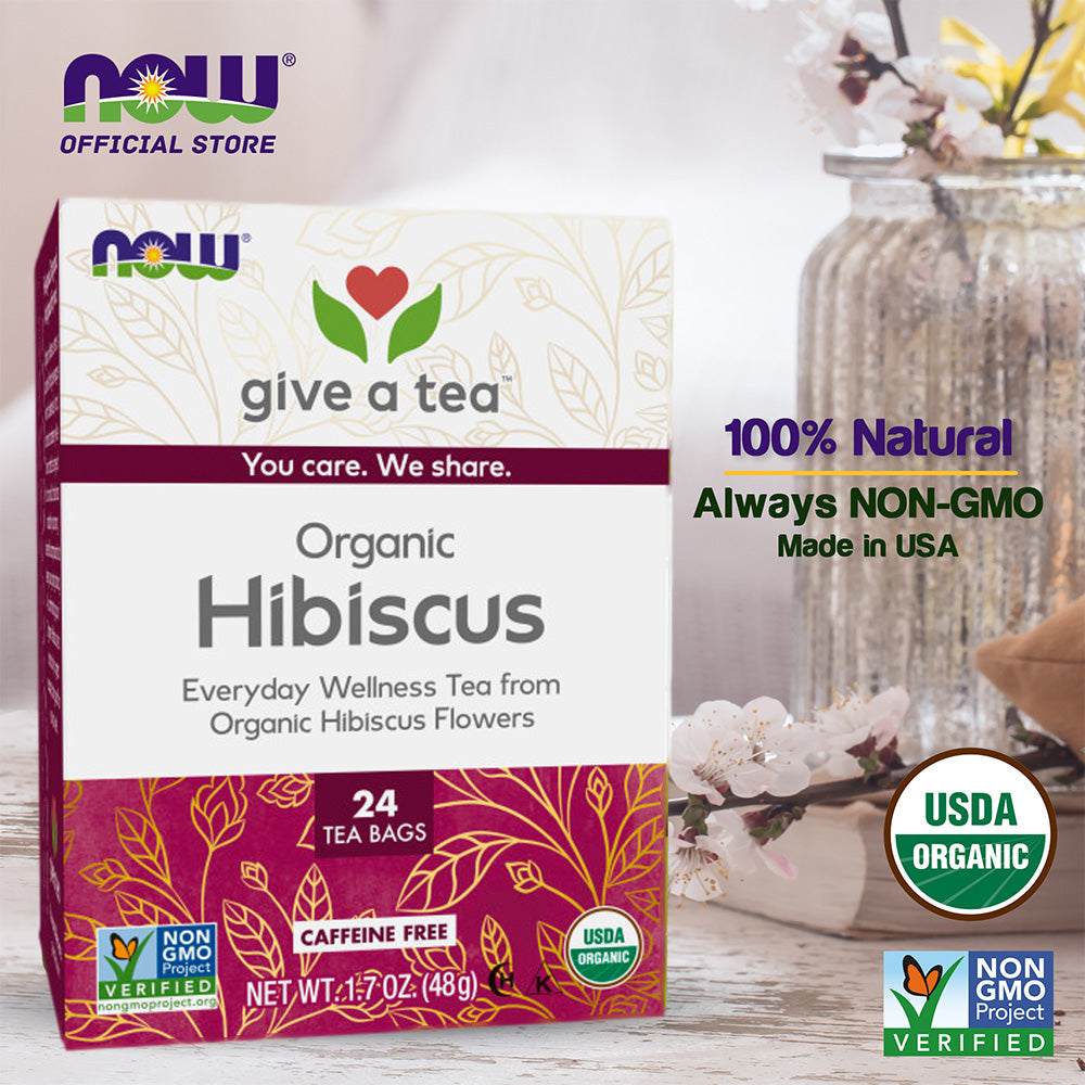 Now Foods, Organic Real Tea, Organically Hip Hibiscus, Caffeine-Free, 24 Tea Bags, 1.7 oz (48 g) Natural Foods NOW Foods USA