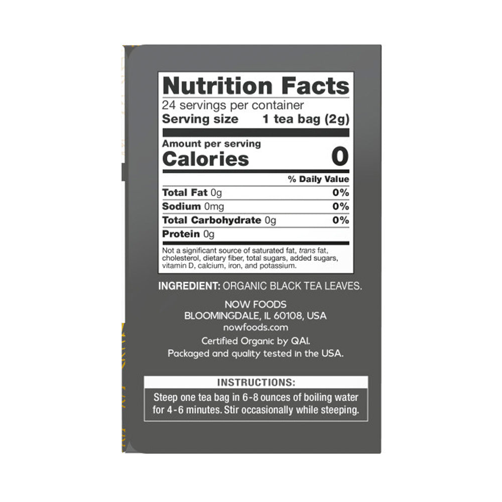 NOW Foods, Certified Organic Black Tea, Deep Rich Flavor, Non-GMO, with Catechins and Flavonols, 24-Count - Bloom Concept