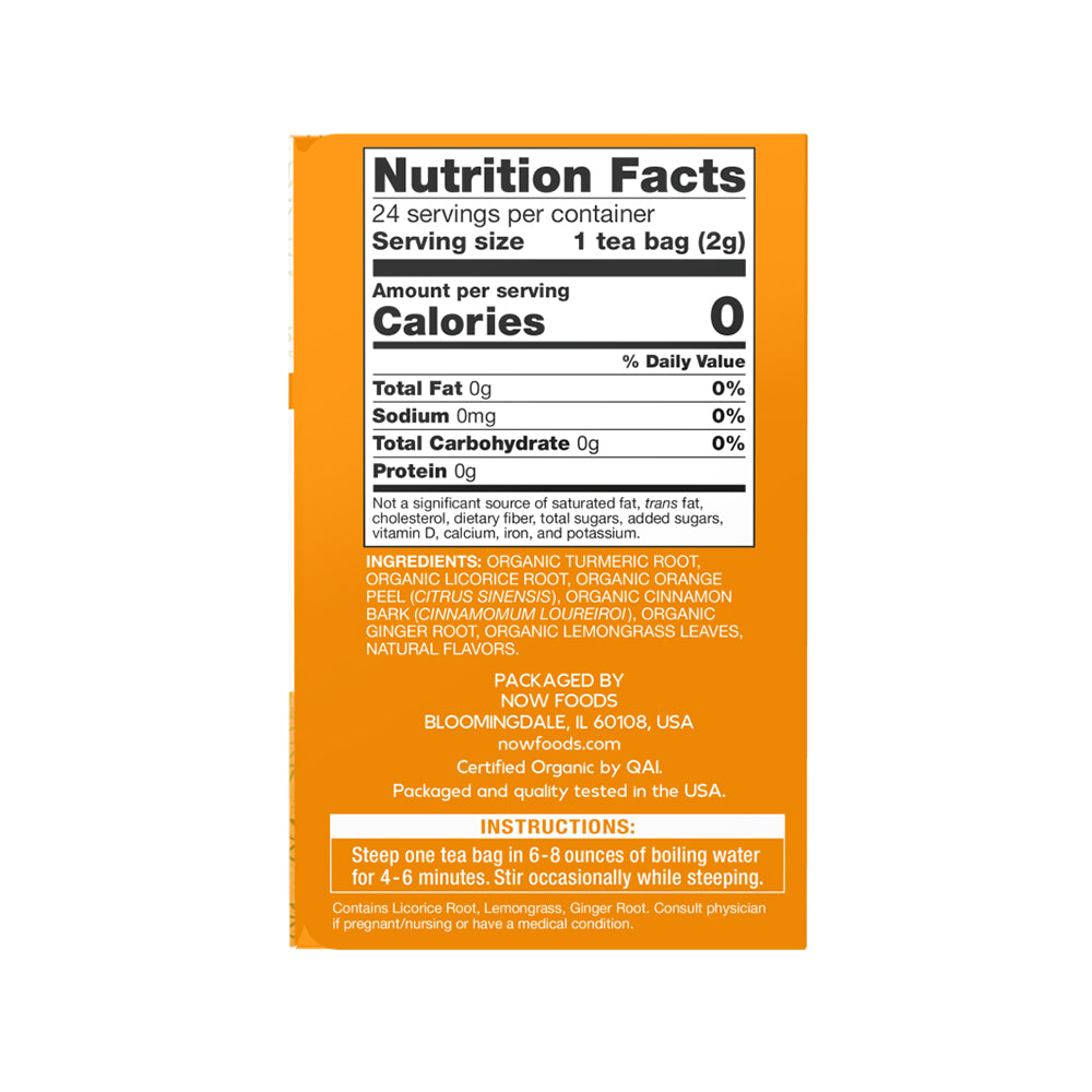 NOW Give a Tea, Organic Turmeric Ginger, Caffeine Free, 24 Tea Bags, 1.7 oz (48 g)