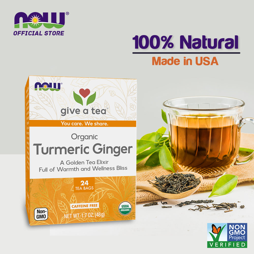 NOW Give a Tea, Organic Turmeric Ginger, Caffeine Free, 24 Tea Bags, 1.7 oz (48 g)