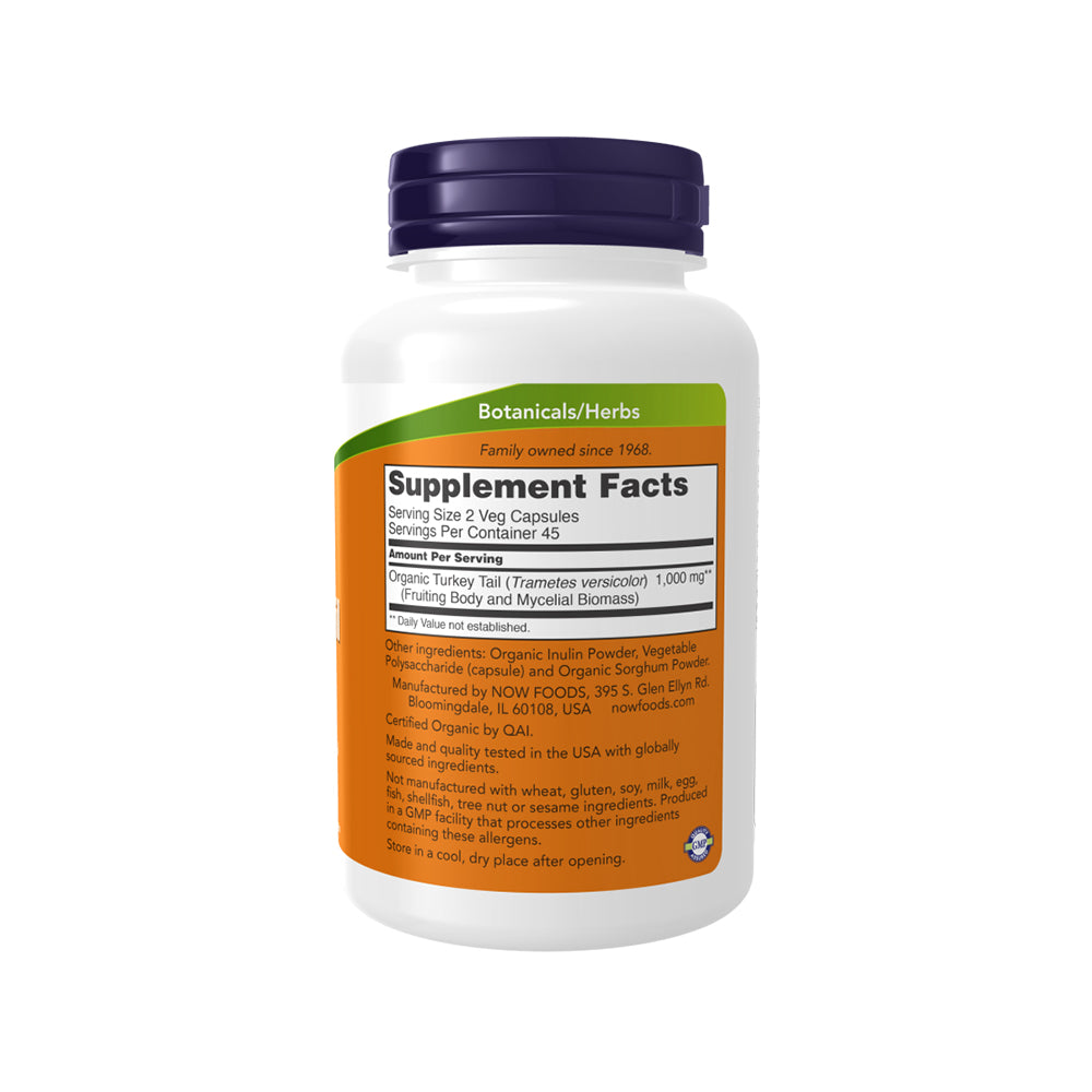 (Best by 08/25) NOW Supplements, Turkey Tail 500 mg, Super Mushroom, Made with Organic Turkey Tail Mushroom and Mycelium, 90 Veg Capsules Vitamins & Supplements NOW Foods USA