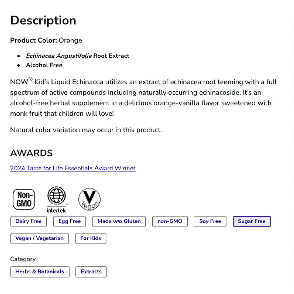 NOW Supplements, Kids Liquid Echinacea with Dropper, Immune System Support, Formulated for Kids, 2oz (59ml) Vitamins & Supplements NOW Foods USA