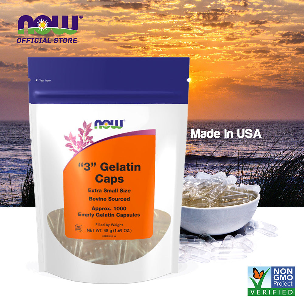 NOW Supplements, Empty Gelatin Capsules, #3, Bovine Sourced, Extra Small Size, Filled by Weight, 1,000 Gel Capsules - Bloom Concept