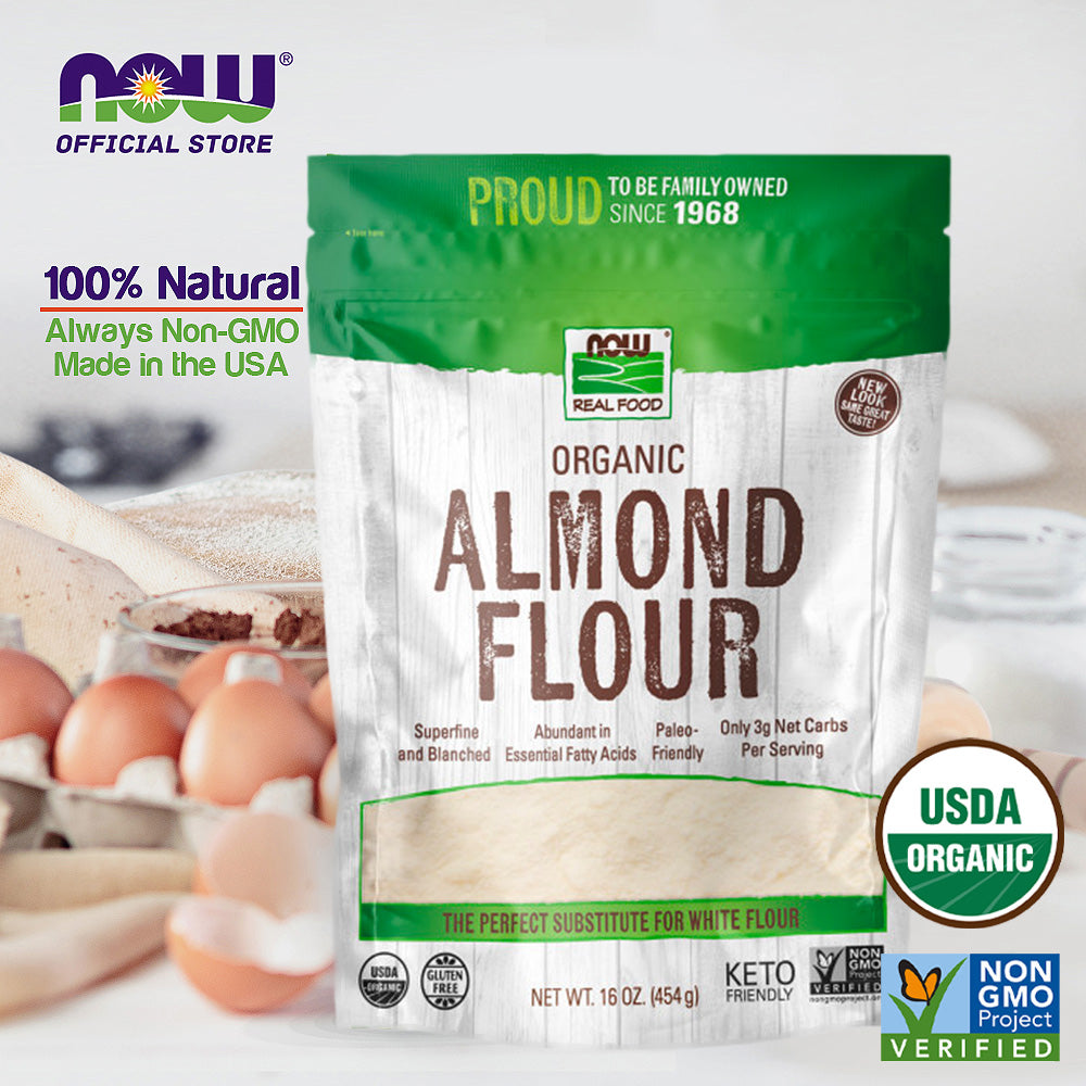 NOW Foods, Organic Almond Flour, Superfine, Blanched, Certified Non-GMO, 16-Ounce (454 g) - Bloom Concept