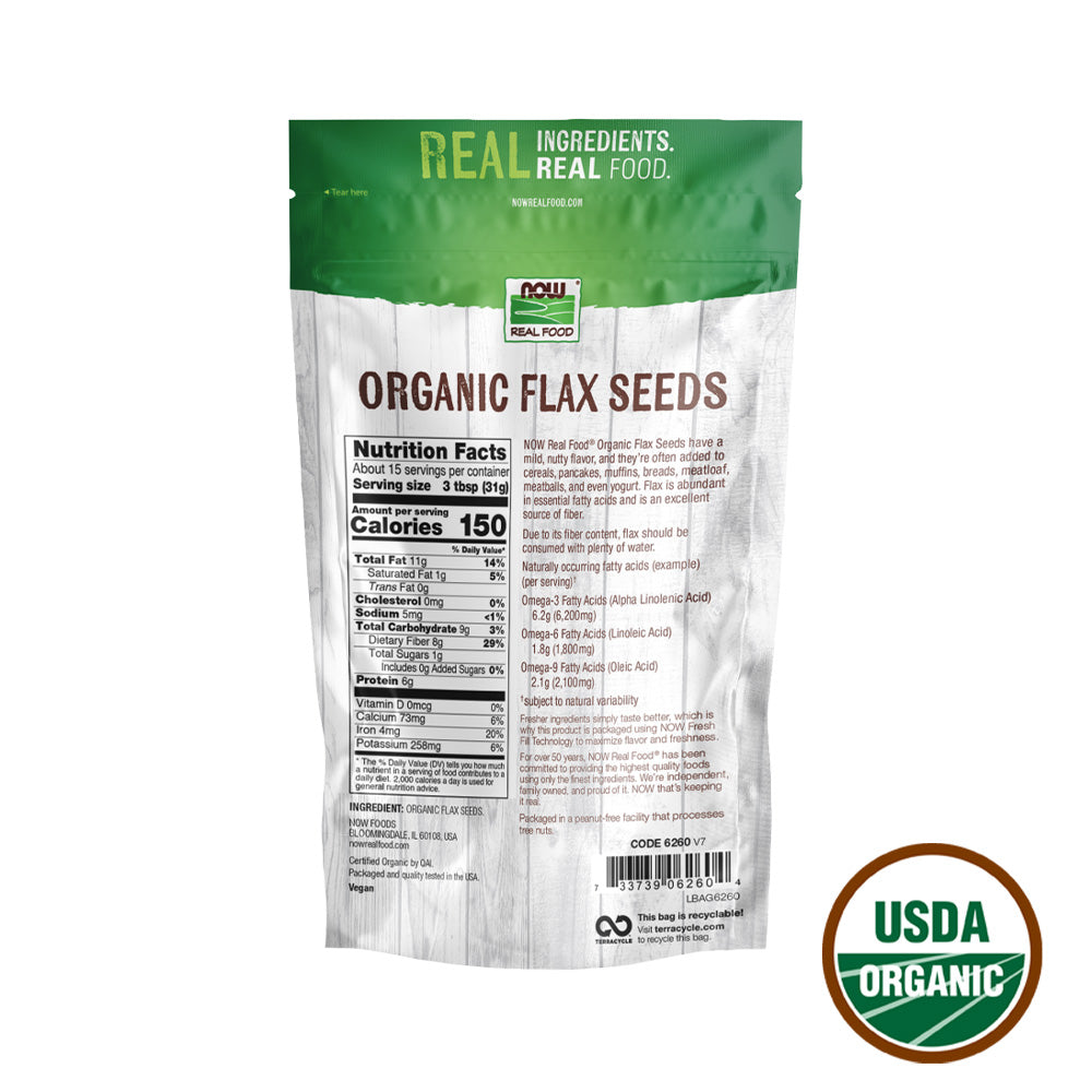 NOW Foods, Organic Flax Seeds, Source of Essential Fatty Acids and Fiber, Certified Non-GMO, Kosher, 1-Pound (454 g) Natural Foods NOW Foods USA