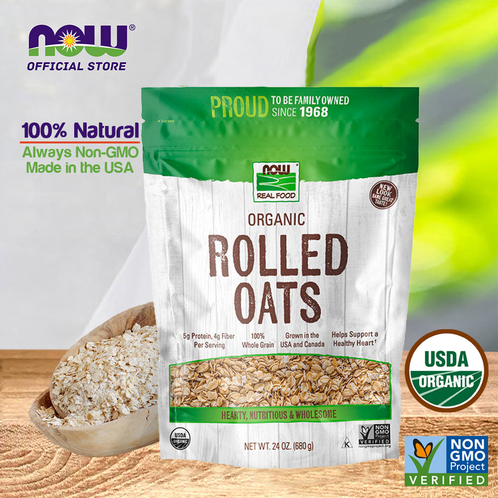 (Best by 10/24) NOW Foods, Organic Rolled Oats, Source of Fiber, Protein and Iron, 100% Whole Grain, Product of the USA, 24-Ounce (680g) - Bloom Concept