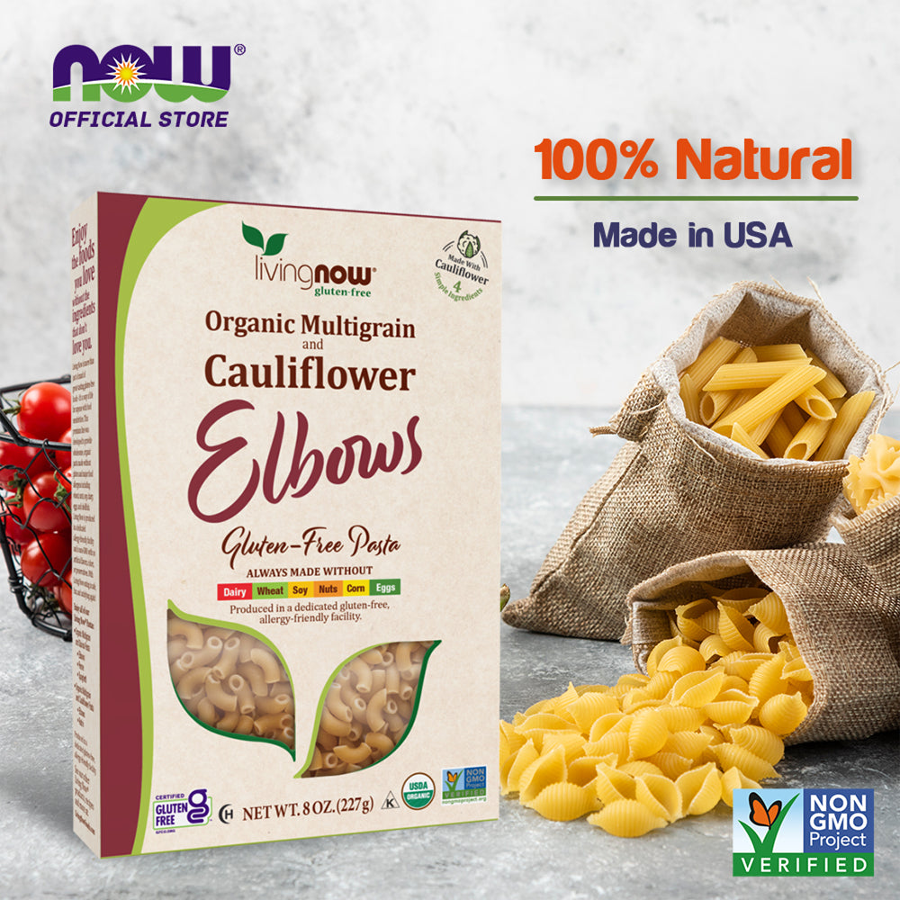 NOW, Living NOW, NOW Natural Foods, Organic Multigrain and Cauliflower Elbows Gluten Free Pasta, Made Without Dairy, Wheat, Soy, Nuts, Corn or Eggs, 8 oz (227g)