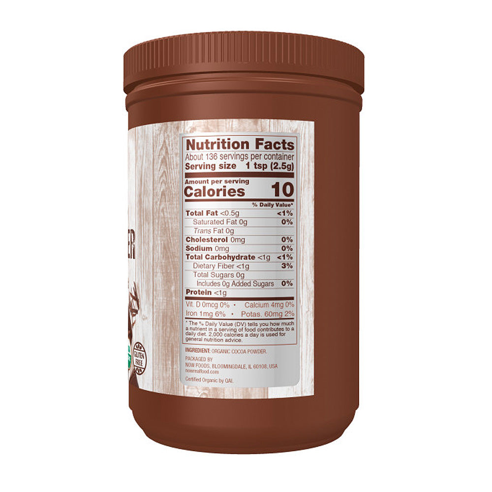 NOW Foods, Cocoa Powder, Cocoa Cocoa Lovers™ Certified Organic, Pure, Non-Alkalized, with polyphenols, 12-Ounce (340g) - Bloom Concept