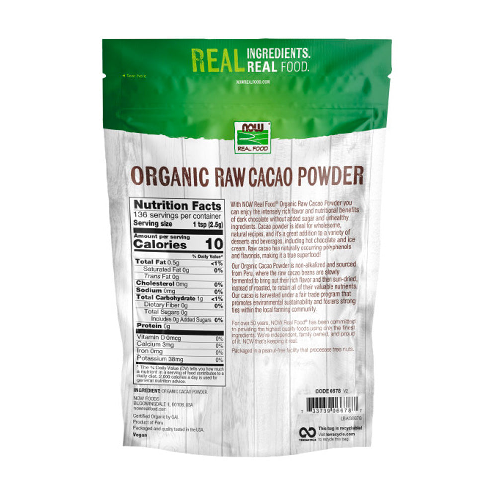 NOW Foods, Organic Raw Cacao Powder, with Polyphenols and Flavonols, Sun-Dried, Intensely Rich Flavor, (340 g) Natural Foods NOW Foods USA