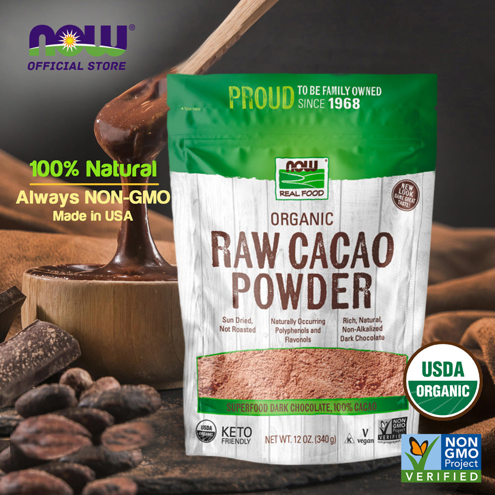 NOW Foods, Organic Raw Cacao Powder, with Polyphenols and Flavonols, Sun-Dried, Intensely Rich Flavor, (340 g) Natural Foods NOW Foods USA