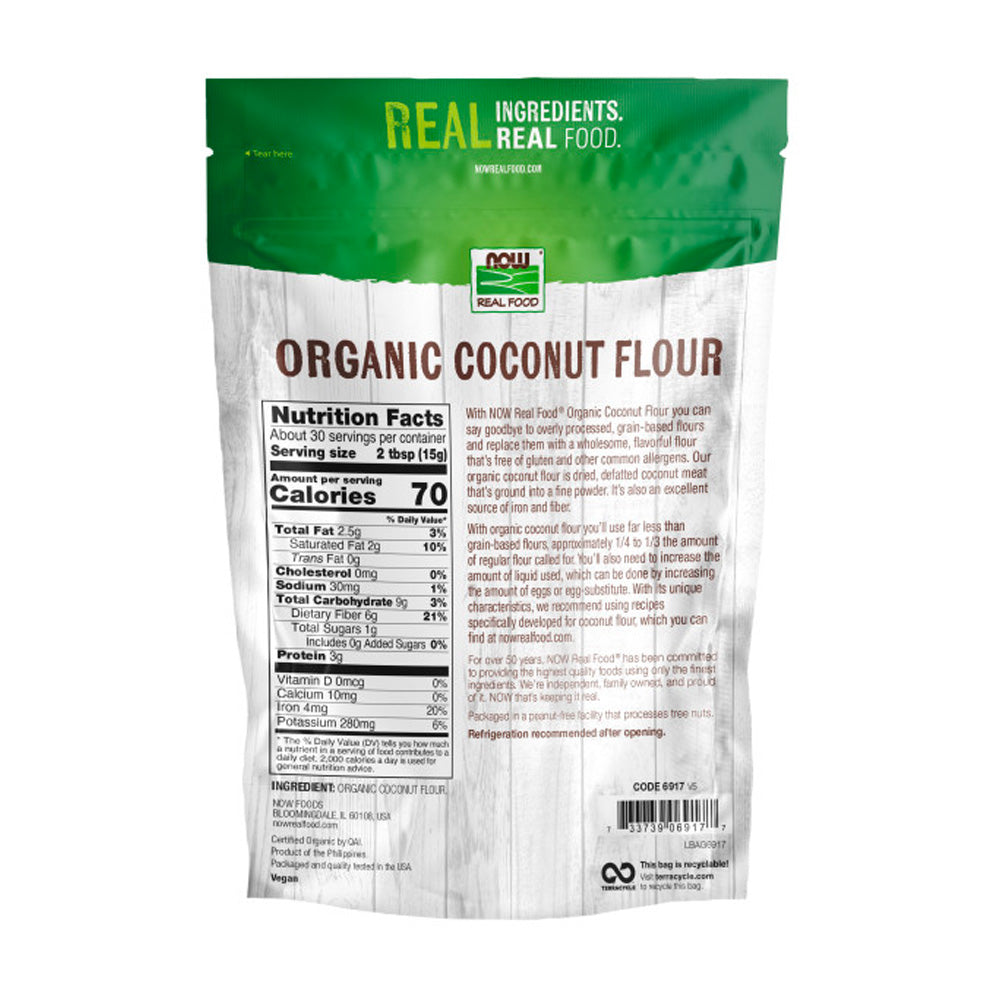 NOW Foods, Organic Coconut Flour, Unsweetened, Excellent Source of Fiber, No Added Sulfites, Certified Non-GMO, 16-Ounce (454 g) - Bloom Concept