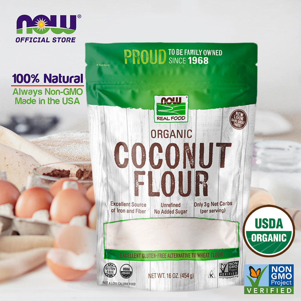 NOW Foods, Organic Coconut Flour, Unsweetened, Excellent Source of Fiber, No Added Sulfites, Certified Non-GMO, 16-Ounce (454 g) - Bloom Concept