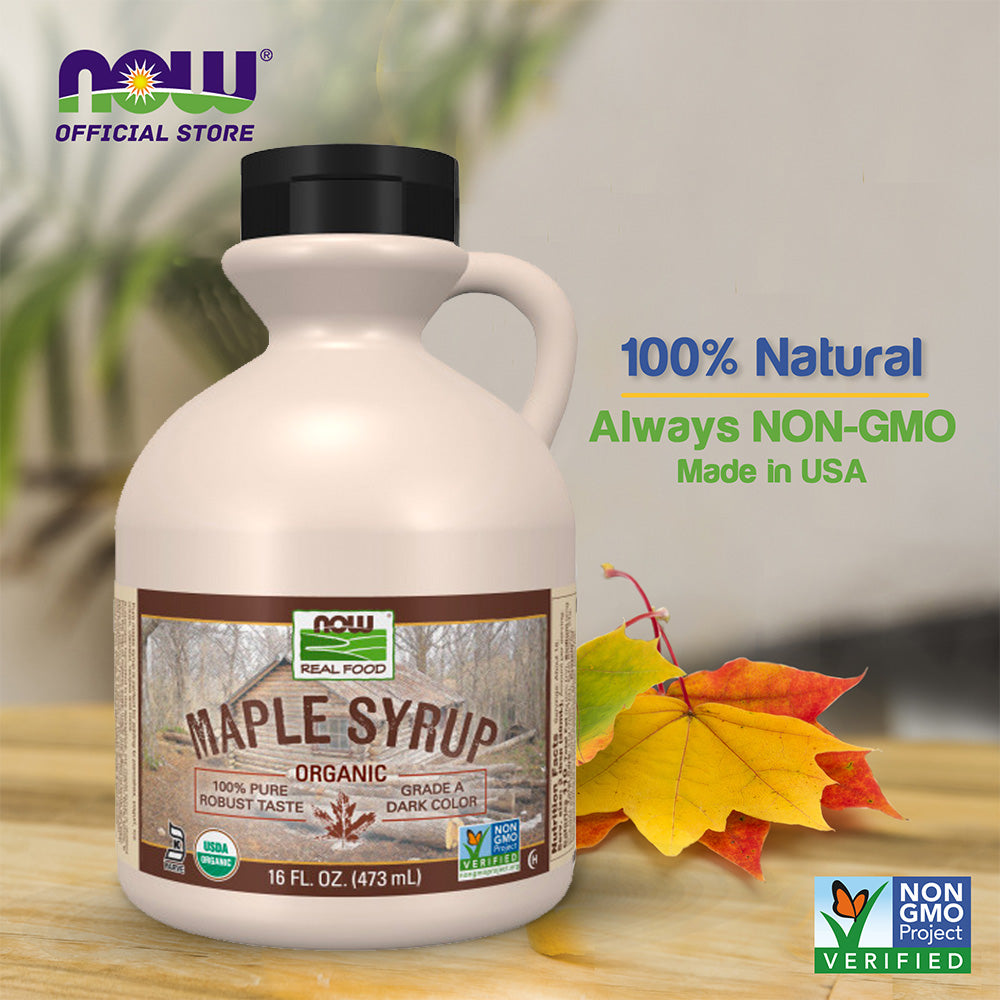 NOW Foods, Certified Organic Maple Syrup, Grade A Dark Color, Certified Non-GMO, Pure, Robust Taste, 16-Ounce (473ml) - Bloom Concept