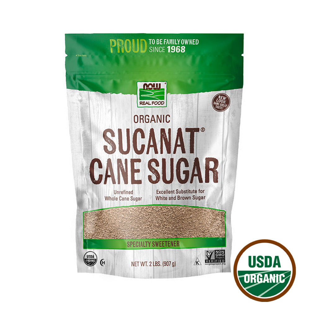 NOW Foods, Certified Organic Sucanat Cane Sugar, Powder from Pure Evaporated Cane Syrup, Excellent Substitute for White and Brown Sugar, Certified Non-GMO, 2-Pound (907g) Natural Foods NOW Foods USA