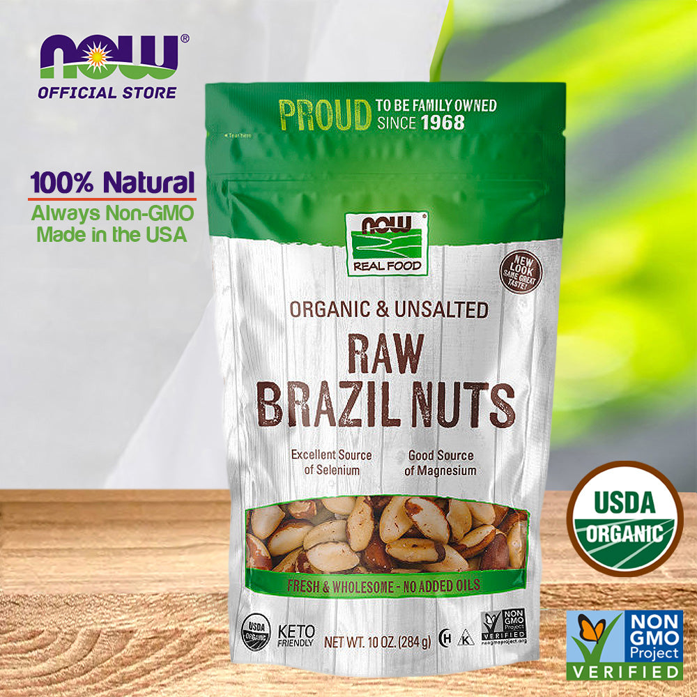 (Best by 11/24) NOW Foods, Certified Organic Brazil Nuts, Whole, Raw and Unsalted, Source of Selenim and Magnesium, 10-Ounce (284 g) - Bloom Concept