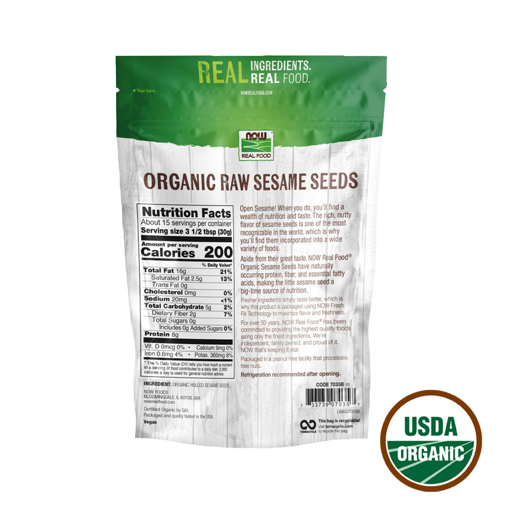 NOW Foods, Certified Organic Sesame Seeds, Source of Protein, Iron and Fatty Acids, Hulled for Great Taste, Certified Non-GMO, 16-Ounce (454 g) Natural Foods NOW Foods USA