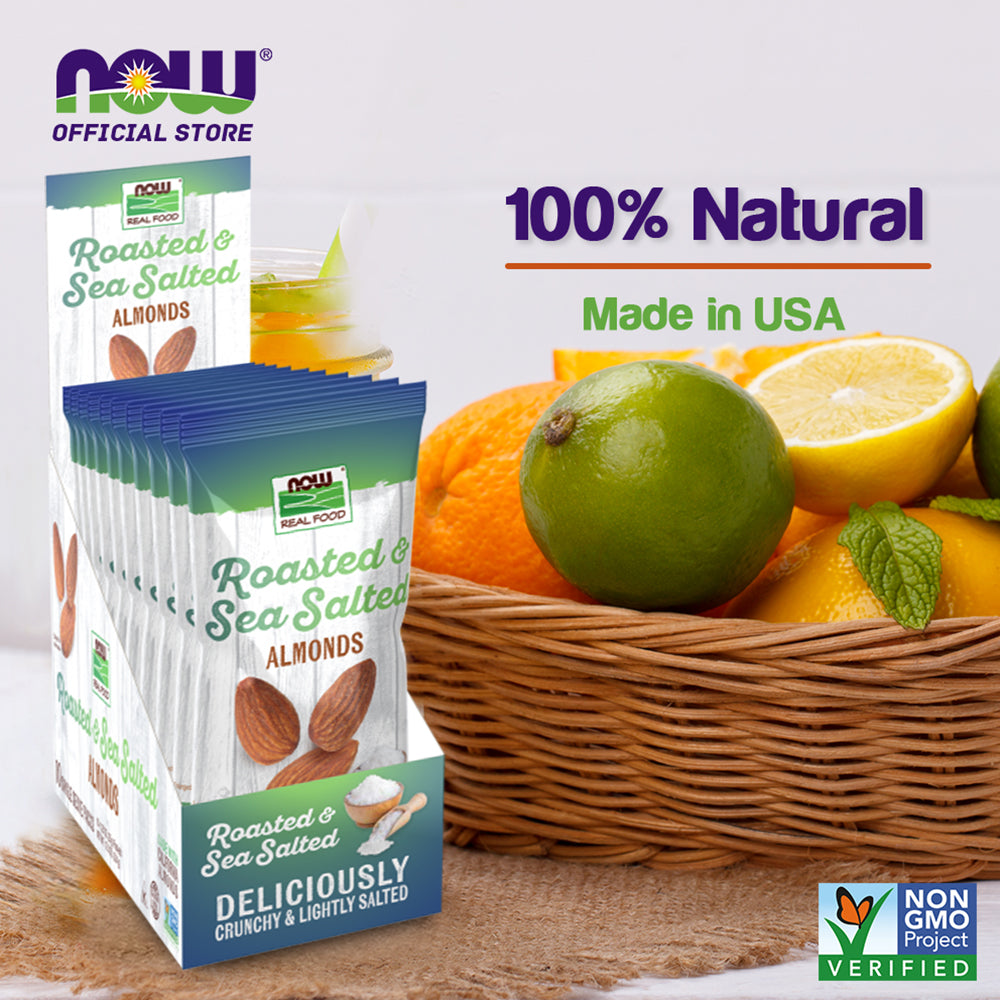 NOW Foods, Almonds, Roasted with Sea Salt, Source of Protein, Fiber and Healthy Fatty Acids, Grown in the USA, Certified Non-GMO, 10 Single Packets Natural Foods NOW Foods USA
