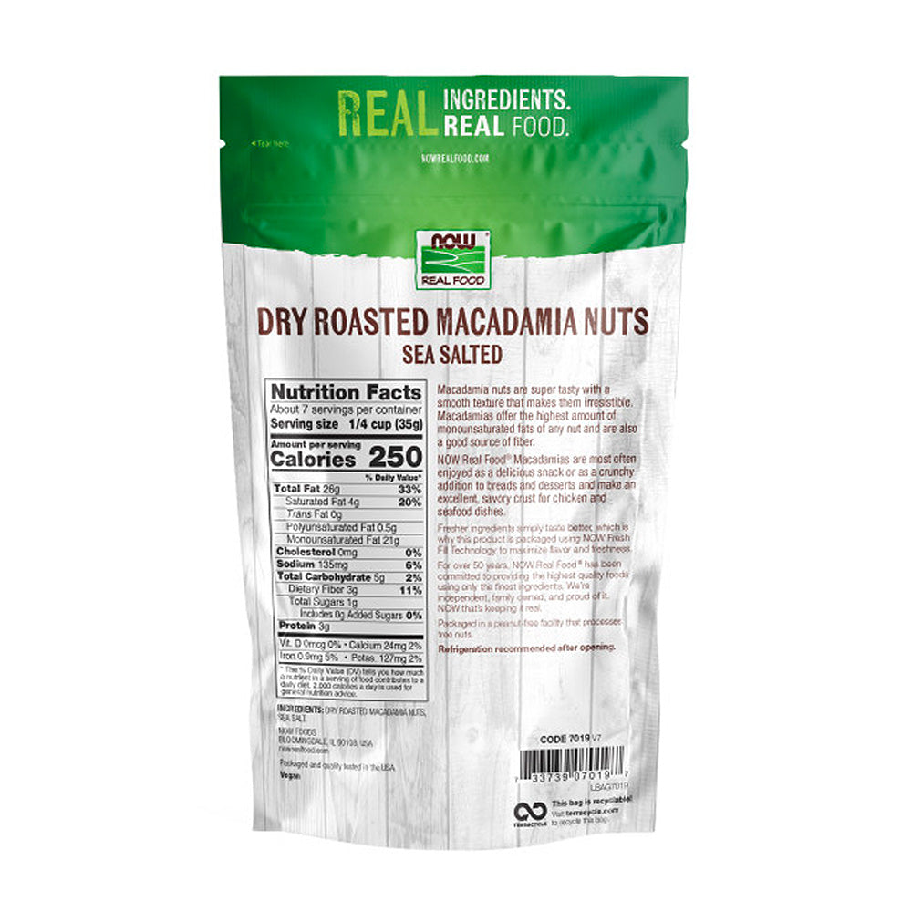 NOW Foods, Raw Macadamia Nuts, Unsalted, Good Source of Fiber, Non-GMO Project Verified, 8-Ounce (227 g) - Bloom Concept