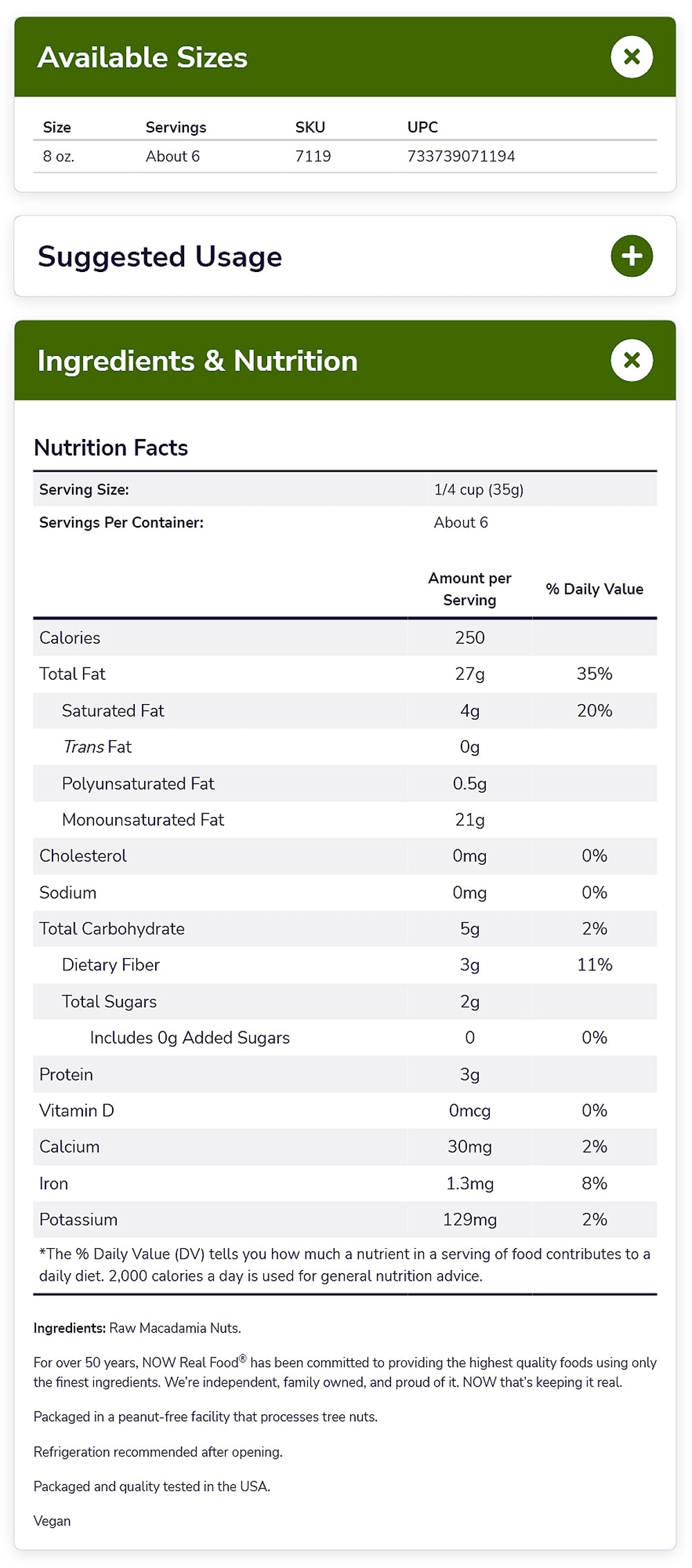 NOW Foods, Raw Macadamia Nuts, Unsalted, Good Source of Fiber, Non-GMO Project Verified, 8-Ounce (227 g) - Bloom Concept