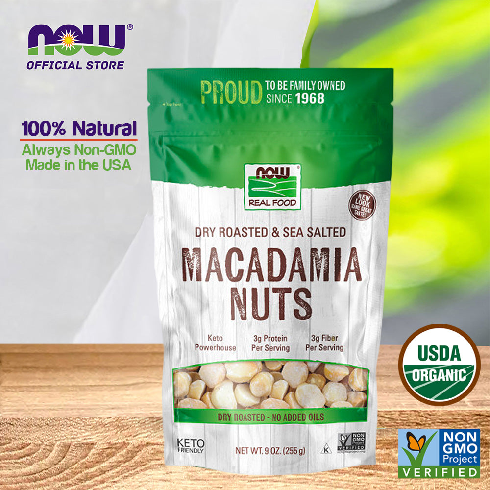 NOW Foods, Raw Macadamia Nuts, Unsalted, Good Source of Fiber, Non-GMO Project Verified, 8-Ounce (227 g) - Bloom Concept