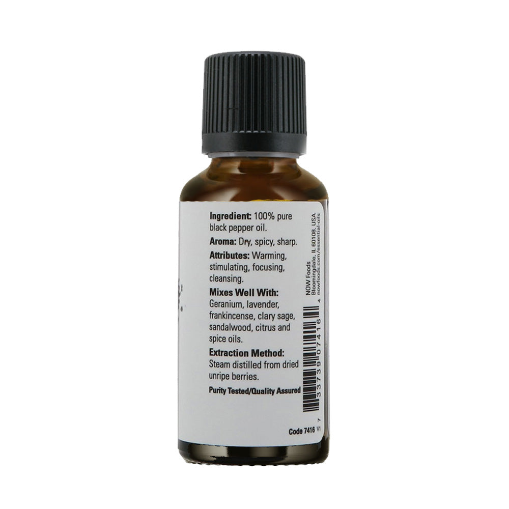 NOW Essential Oils, Black Pepper Oil, Spicy Aromatherapy Scent, Steam Distilled, 100% Pure, Vegan, Child Resistant Cap, 1-Ounce (30ml) Essential oils NOW Foods USA