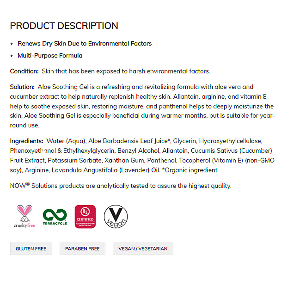 (20% OFF) NOW Solutions, Aloe Soothing Gel, Soothing and Replenishing After Sun, Multi-Purpose Formula, 8-Ounce (237ml)-Best by 03/24 - Bloom Concept