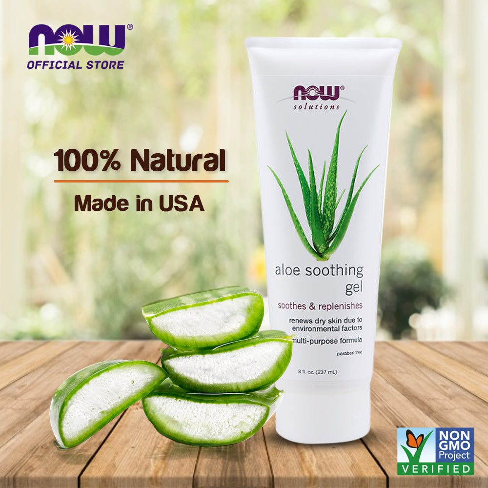 NOW Solutions, Aloe Soothing Gel, Soothing and Replenishing After Sun, Multi-Purpose Formula, 8-Ounce (237ml) - Bloom Concept