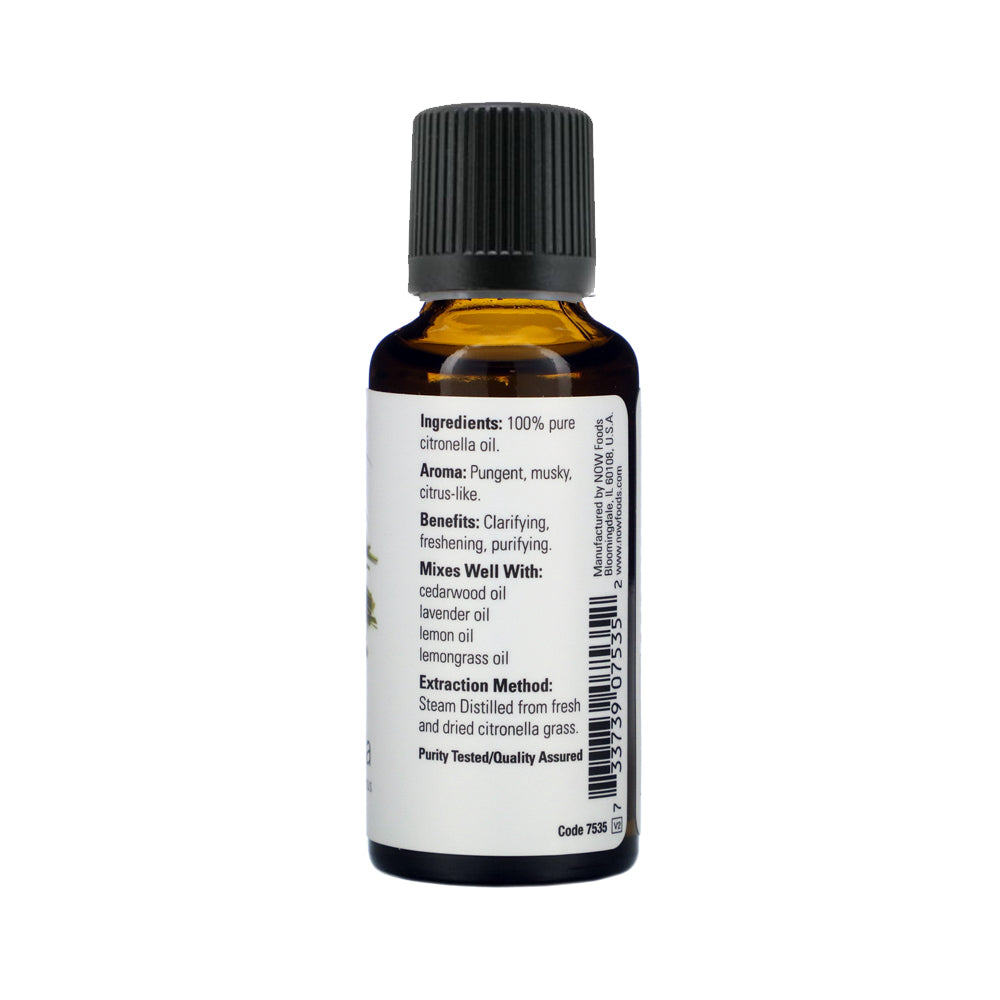 NOW Essential Oils, Citronella Oil, Freshening Aromatherapy Scent, Steam Distilled, 100% Pure, Vegan, Child Resistant Cap, 1-Ounce (30 ml) - Bloom Concept