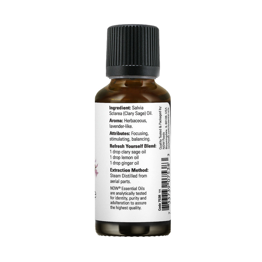 NOW Essential Oils, Clary Sage Oil, Focusing Aromatherapy Scent, Steam Distilled, 100% Pure, Vegan, Child Resistant Cap, 1-Ounce (30ml) - Bloom Concept