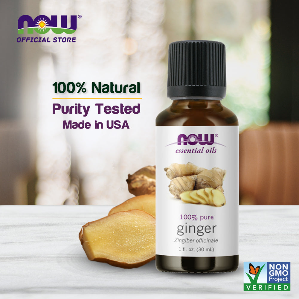 NOW FOODS Essential Oils, Ginger Oil, Spicy Aromatherapy Scent, Steam Distilled, 100% Pure, Vegan, Child Resistant Cap, 1-Ounce (30 ml) - Bloom Concept