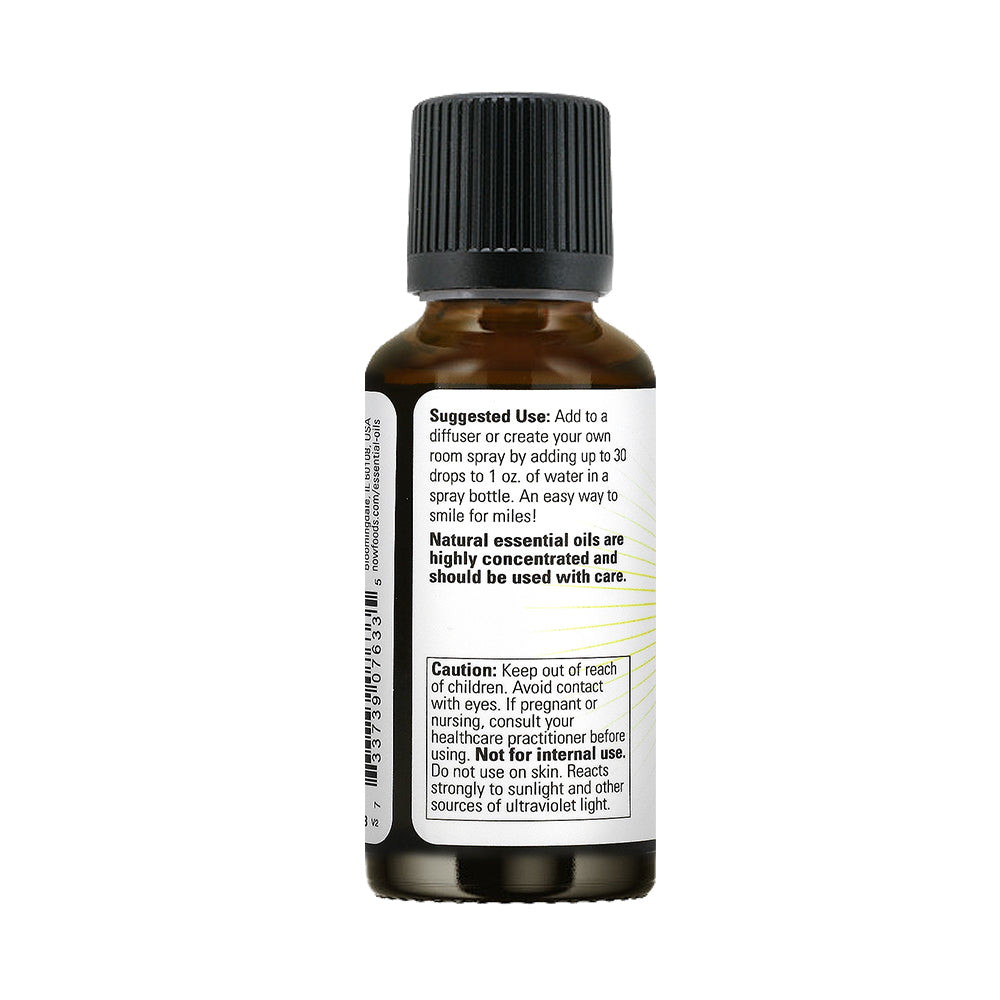 NOW Essential Oils, Smiles for Miles Aromatherapy Blend, Refreshing Aromatherapy Scent, Blend of Pure Essential Oils, Vegan, Child Resistant Cap, 1-Ounce (30ml) Essential oils NOW Foods USA
