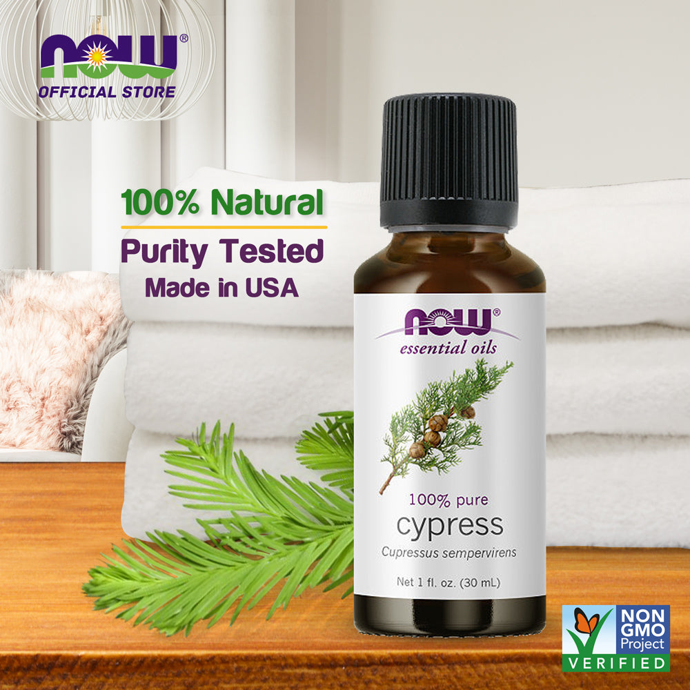 NOW Essential Oils, Cypress Oil, Balancing Aromatherapy Scent, Steam Distilled, 100% Pure, Vegan, Child Resistant Cap, 1-Ounce (30ml) Essential oils NOW Foods USA
