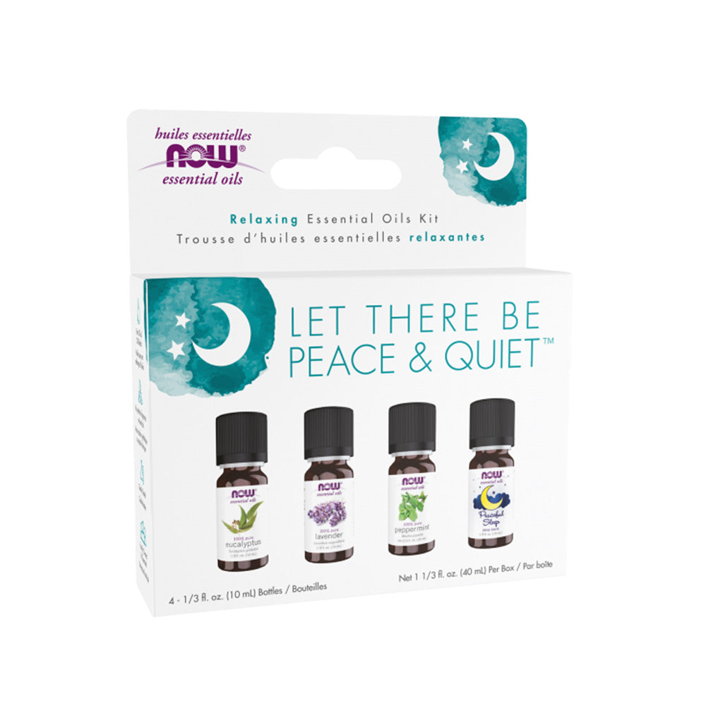 NOW Let There Be Peace & Quiet Aromatherapy Kit, 4x 10ml Incl Lavender Oil, Peppermint Oil, Eucalyptus Oil and Peaceful Sleep Oil Blend Essential oils NOW Foods USA