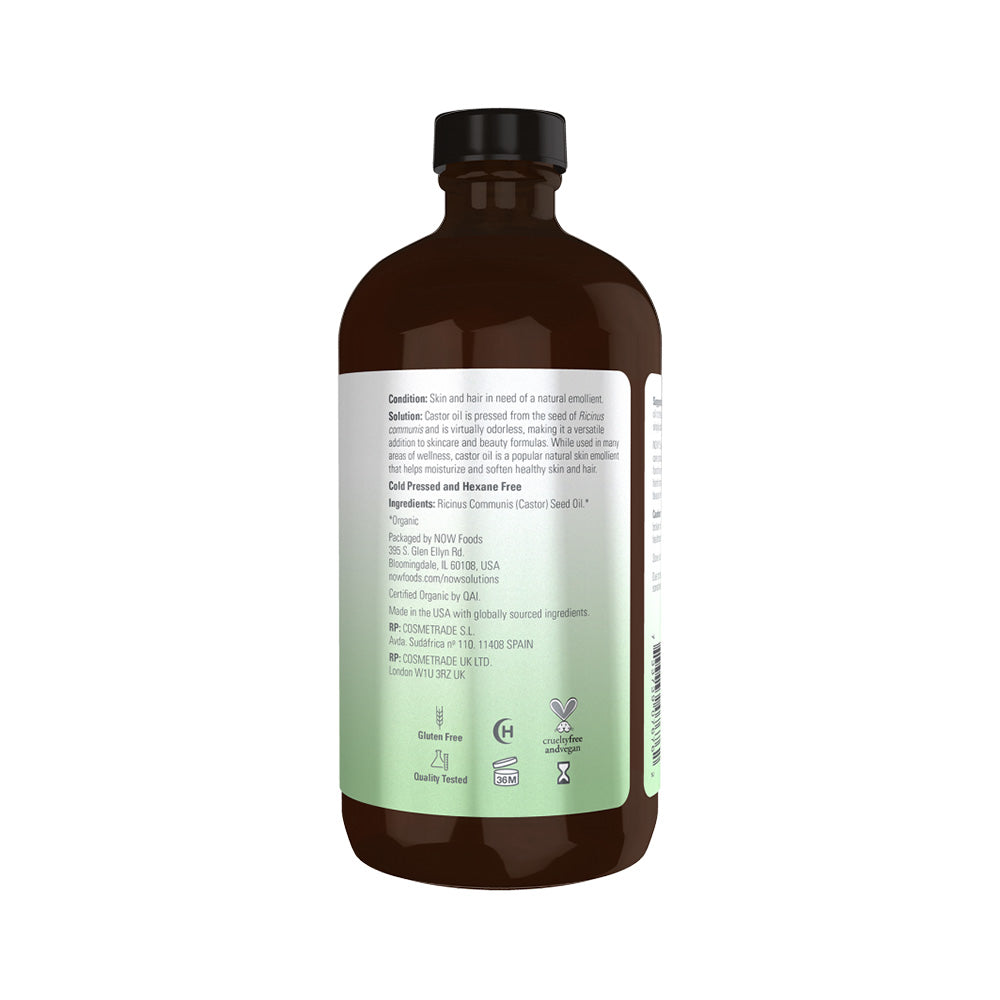 NOW Solutions, Organic Castor Oil, 100% Pure Versatile Skin Care, Multi-Purpose Skin Softener 16oz, (473ml) Personal Care NOW Foods USA
