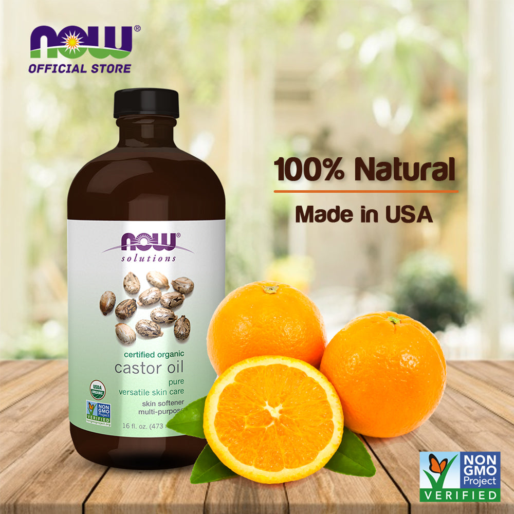 NOW Solutions, Organic Castor Oil, 100% Pure Versatile Skin Care, Multi-Purpose Skin Softener 16oz, (473ml) Personal Care NOW Foods USA