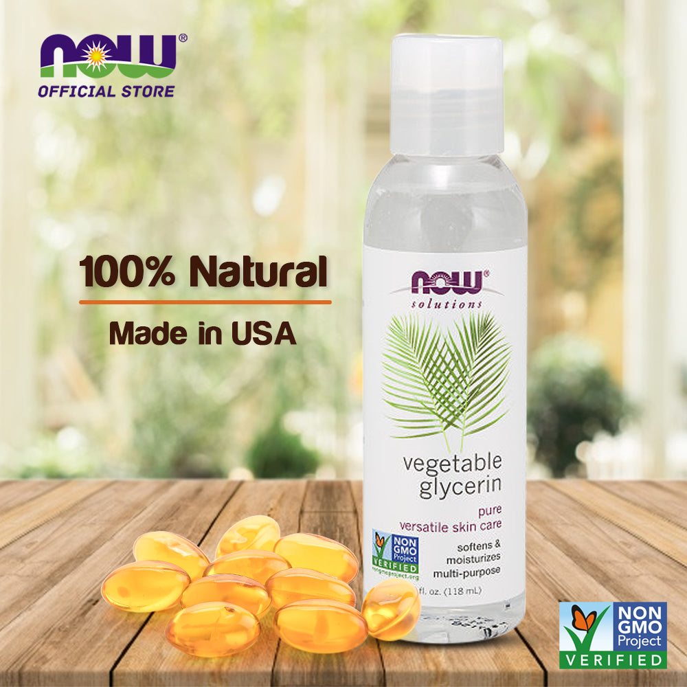 NOW Solutions, Vegetable Glycerin, 100% Pure, Versatile Skin Care, Softening and Moisturizing, 4-Ounce (118ml) - Bloom Concept