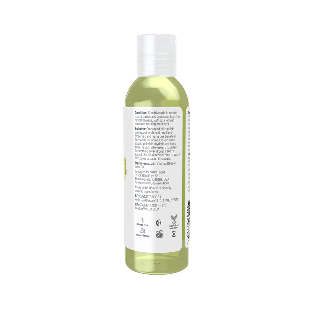 NOW Solutions, Grapeseed Oil, Skin Care for Sensitive Skin, Light Silky Moisturizer for All Skin Types, 4-Ounce (118ml)