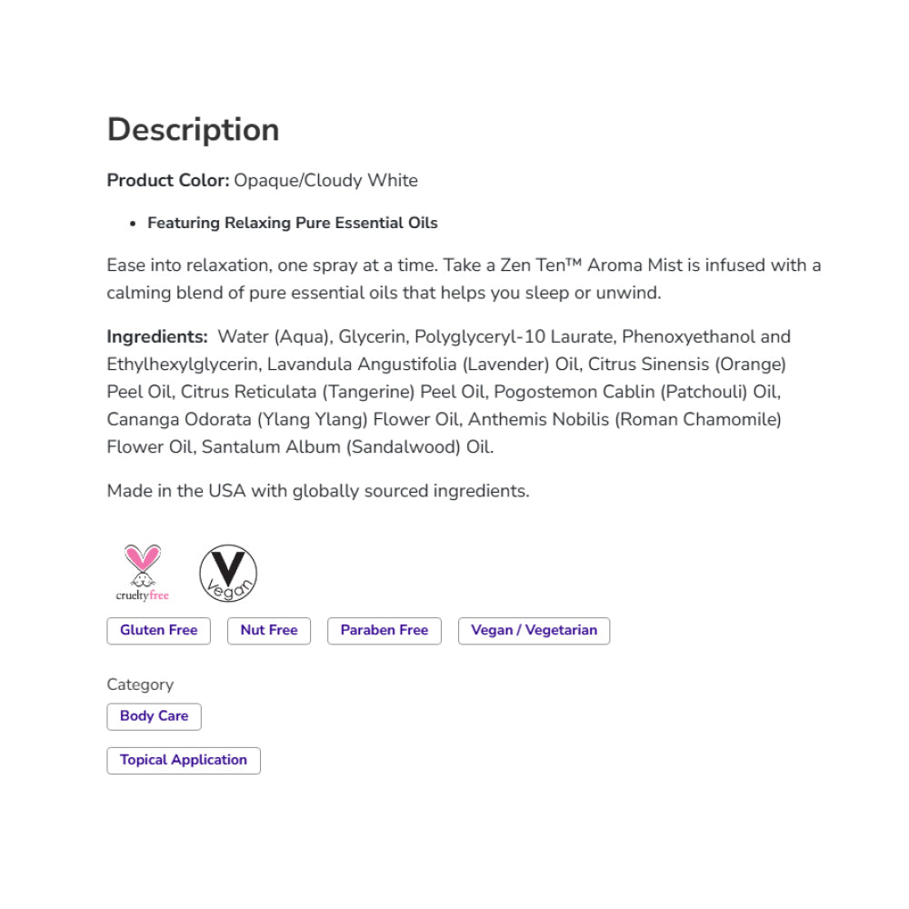 NOW Essential Oils, Take A Zen Ten™ Aroma Mist Featuring Relaxing Pure Essential Oils 4oz (118ml) Essential oils NOW Foods USA