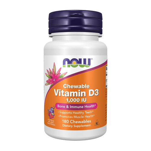 NOW Supplements, Vitamin D-3 1,000 IU, Fruit Flavor, Structural Support*, 180 Chewables Vitamins & Supplements NOW Foods USA