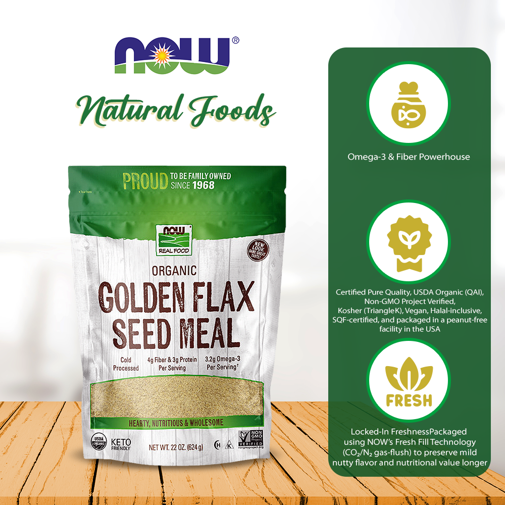 NOW Foods, Organic Golden Flax Seed Meal, Source of Essential Fatty Acids and Fiber, Cold-Processed, Certified Non-GMO, 22-Ounce (624 g) Natural Foods NOW Foods USA