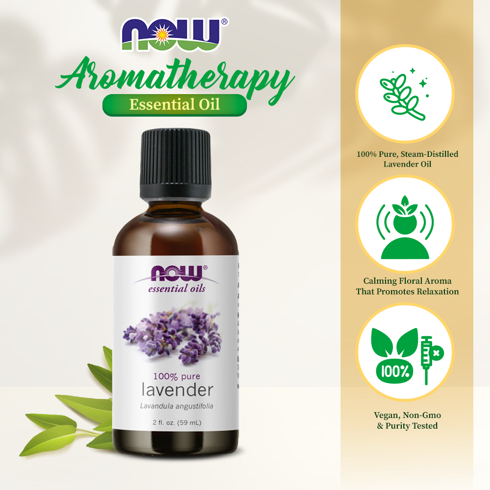 NOW Essential Oils, Lavender Oil, Soothing Aromatherapy Scent, Steam Distilled, 100% Pure, Vegan, Child Resistant Cap, 2-Ounce (59ml) Essential oils NOW Foods USA