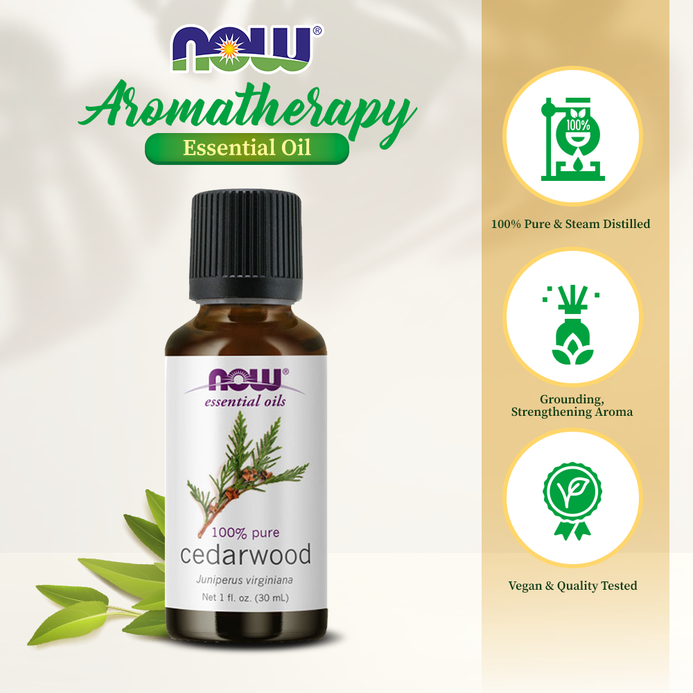 NOW Essential Oils, Cedarwood Oil, Strengthening Aromatherapy Scent, Steam Distilled, 100% Pure, 1-Ounce (30 ml) Essential oils NOW Foods USA