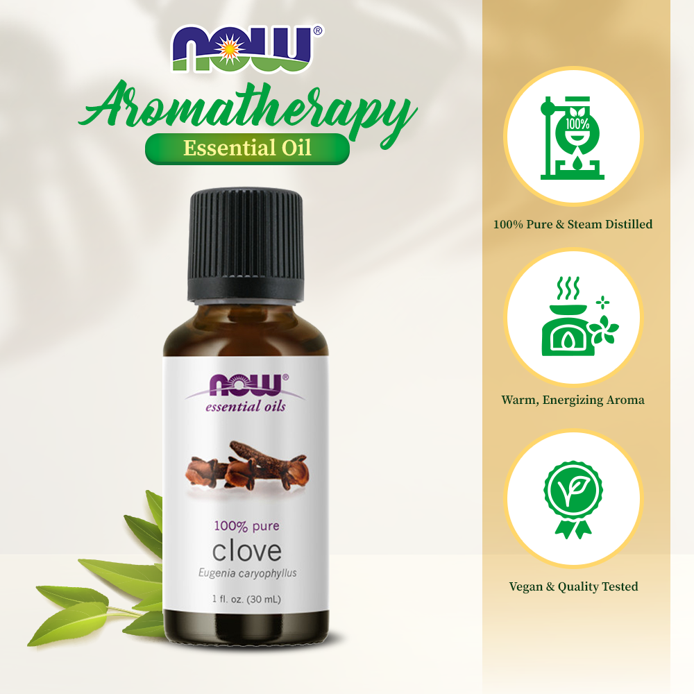NOW Essential Oils, Clove Oil, Balancing Aromatherapy Scent, Steam Distilled, 100% Pure, Vegan, Child Resistant Cap, 1-Ounce( 30 ml) Essential oils NOW Foods USA