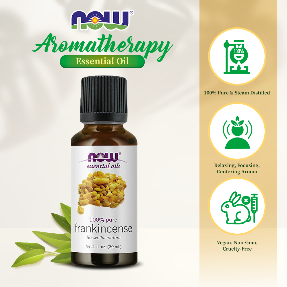 NOW Essential Oils, Frankincense Oil, Centering Aromatherapy Scent, Steam Distilled, 100% Pure, Vegan, Child Resistant Cap, 1-Ounce (30 ml) Essential oils NOW Foods USA