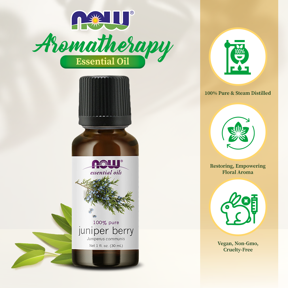 NOW Essential Oils, Juniper Berry Oil, Restoring Aromatherapy Scent, Steam Distilled, 100% Pure, Vegan, Child Resistant Cap, 1-Ounce (30ml) Essential oils NOW Foods USA