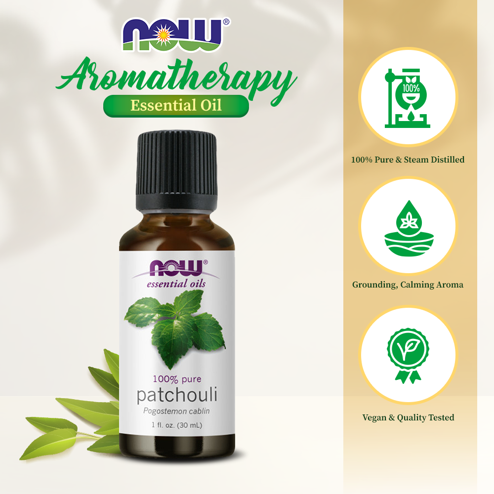 NOW Essential Oils, Patchouli Oil, Earthy Aromatherapy Scent, Steam Distilled, 100% Pure, Vegan, Child Resistant Cap, 1-Ounce(30ml) Essential oils NOW Foods USA